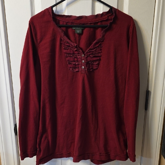 Eddie Bauer Tops - Eddie Bauer Deep Red Blouse with Ruffle Accents